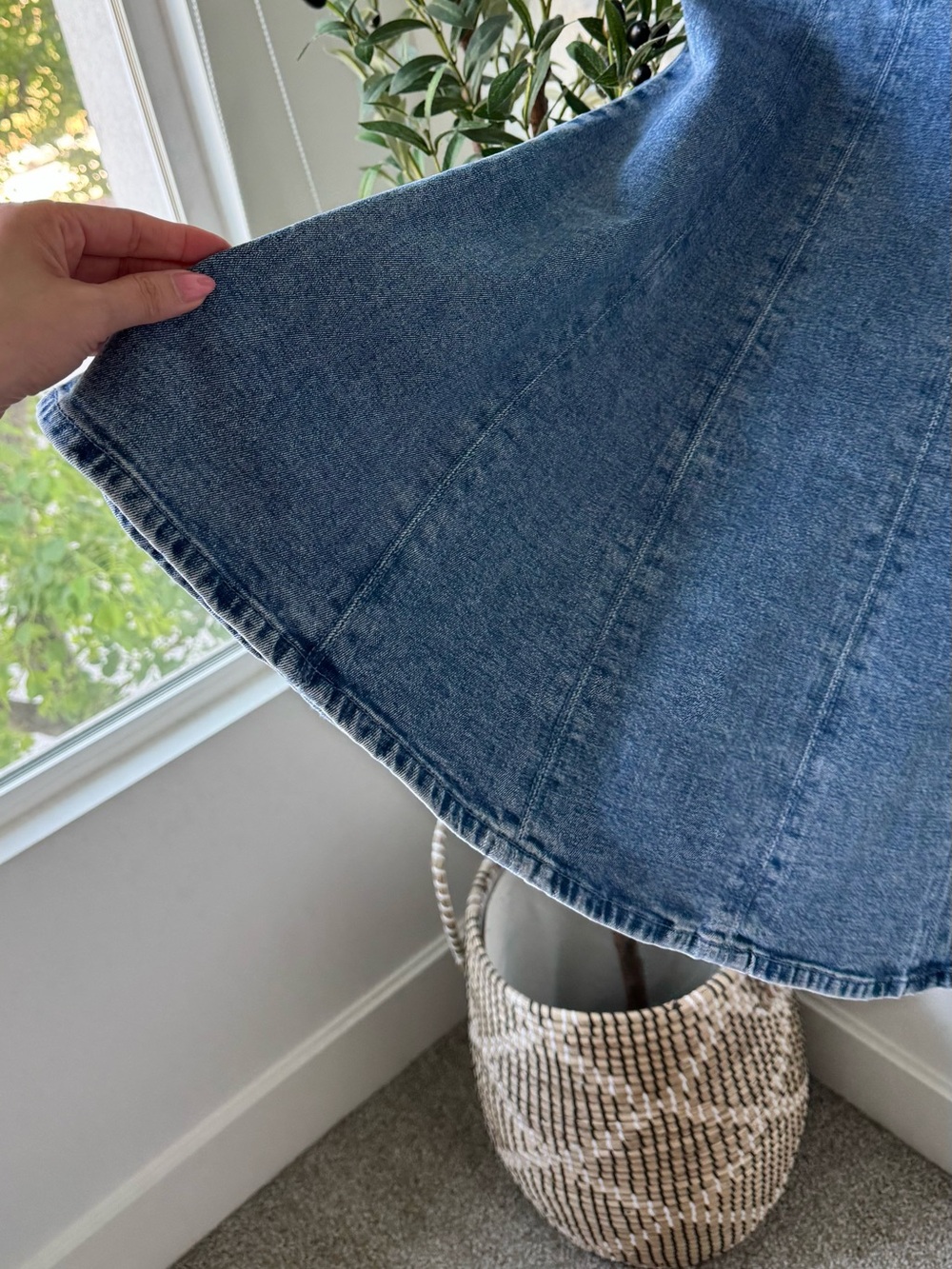 Abercrombie & Fitch Mila Denim Square-Neck Mini Dress - Blue, M Tall - Picture 8 of 9